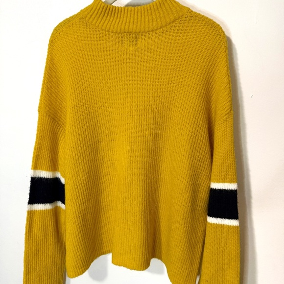 Anthro John + Jenn Yellow Varsity Stripe Mock Neck Chunky Knit Sweater Sz Medium - Picture 2 of 8